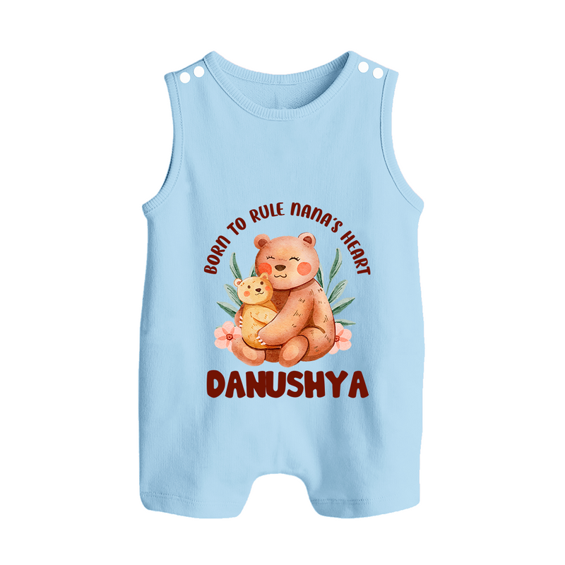 Born To Rule Nana's Heart Romper Suit / Sleeveless Romper | Personalized Baby Romper Suit / Sleeveless Romper for Nana's Little Ruler - BABY BLUE - 0 - 5 Months Old (Chest 18")