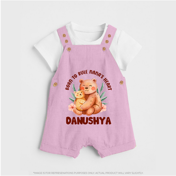 Born To Rule Nana's Heart Dungaree Set | Personalized Baby Dungaree Set for Nana's Little Ruler - BABY PINK - 0 - 5 Months Old (Chest 18")