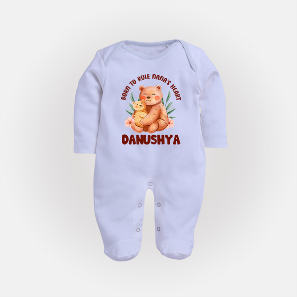 Born To Rule Nana's Heart Sleep Suit / Full Sleeve Body Suit | Personalized Baby Sleep Suit / Full Sleeve Body Suit for Nana's Little Ruler - BABY BLUE - New Born (Chest 7.5")