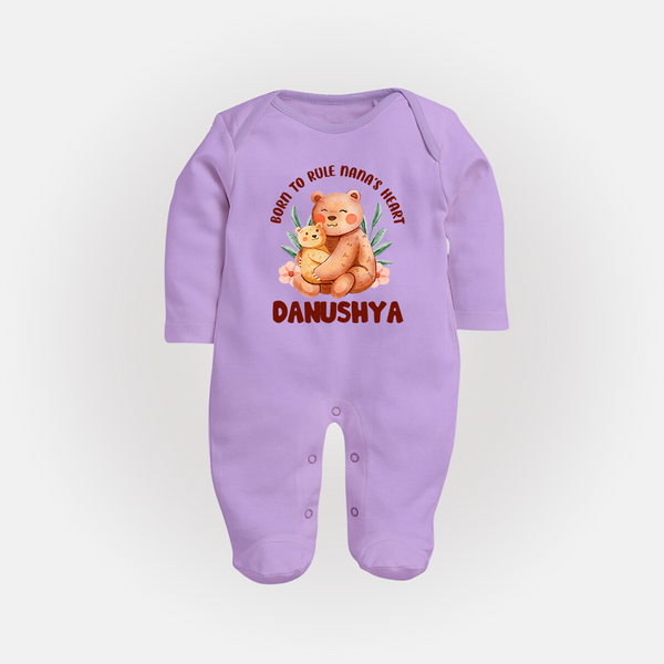 Born To Rule Nana's Heart Sleep Suit / Full Sleeve Body Suit | Personalized Baby Sleep Suit / Full Sleeve Body Suit for Nana's Little Ruler - LILAC - New Born (Chest 7.5")