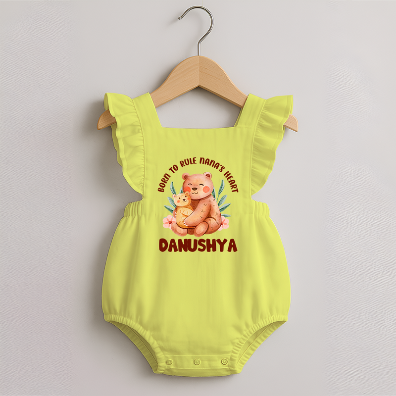 Born To Rule Nana's Heart Romper Frock | Personalized Baby Romper Frock for Nana's Little Ruler - PASTEL YELLOW - 0 - 3 Months Old (Chest 19")