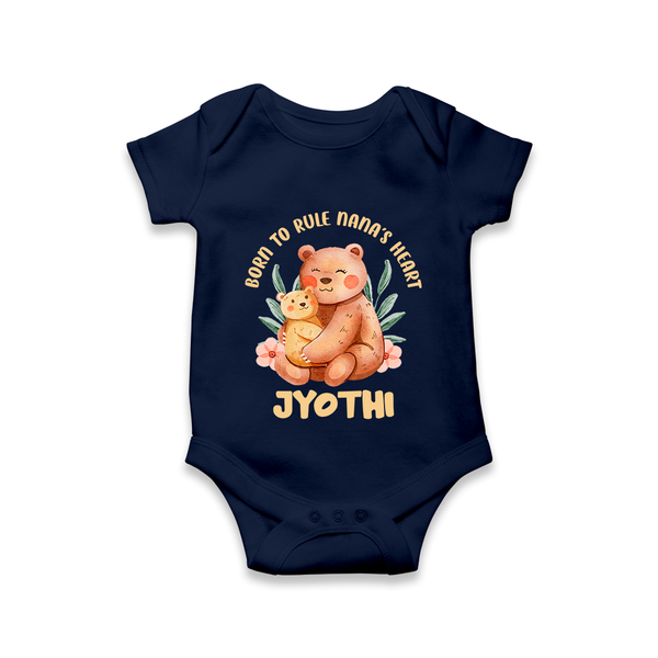 Born To Rule Nana's Heart Romper / Onesie | Personalized Baby Romper / Onesie for Nana's Little Ruler - NAVY BLUE - New Born (Chest 14")