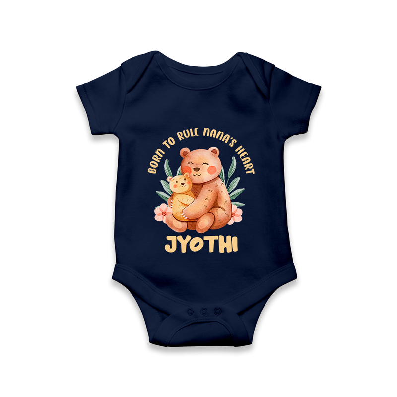 Born To Rule Nana's Heart Romper / Onesie | Personalized Baby Romper / Onesie for Nana's Little Ruler - NAVY BLUE - New Born (Chest 14")