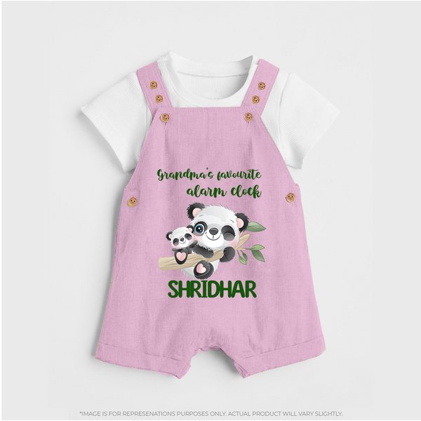 Grandma's Favourite Alarm Clock Dungaree Set | Custom Baby Dungaree Set for Grandma's Favorite - BABY PINK - 0 - 5 Months Old (Chest 18")