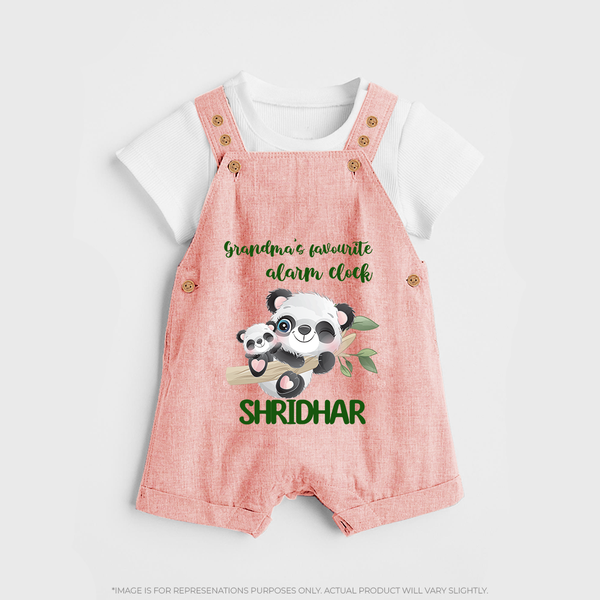 Grandma's Favourite Alarm Clock Dungaree Set | Custom Baby Dungaree Set for Grandma's Favorite - PEACH - 0 - 5 Months Old (Chest 18")