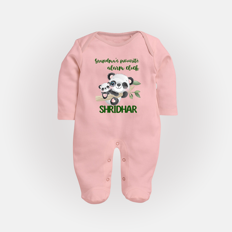 Grandma's Favourite Alarm Clock Sleep Suit / Full Sleeve Body Suit | Custom Baby Sleep Suit / Full Sleeve Body Suit for Grandma's Favorite - BABY PINK - New Born (Chest 7.5")