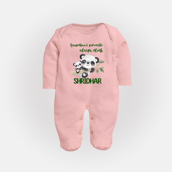 Grandma's Favourite Alarm Clock Sleep Suit / Full Sleeve Body Suit | Custom Baby Sleep Suit / Full Sleeve Body Suit for Grandma's Favorite - BABY PINK - New Born (Chest 7.5")