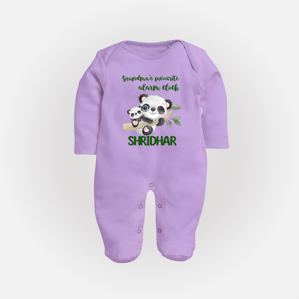 Grandma's Favourite Alarm Clock Sleep Suit / Full Sleeve Body Suit | Custom Baby Sleep Suit / Full Sleeve Body Suit for Grandma's Favorite - LILAC - New Born (Chest 7.5")