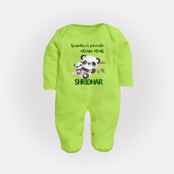 Grandma's Favourite Alarm Clock Sleep Suit / Full Sleeve Body Suit | Custom Baby Sleep Suit / Full Sleeve Body Suit for Grandma's Favorite - LIME GREEN - New Born (Chest 7.5")