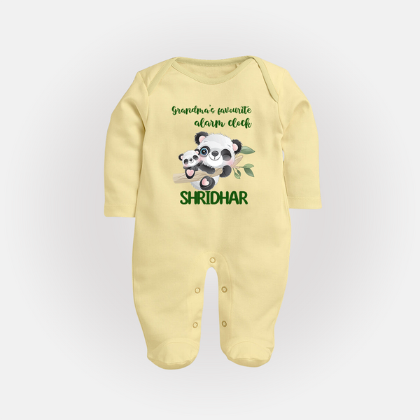 Grandma's Favourite Alarm Clock Sleep Suit / Full Sleeve Body Suit | Custom Baby Sleep Suit / Full Sleeve Body Suit for Grandma's Favorite - PASTEL YELLOW - New Born (Chest 7.5")