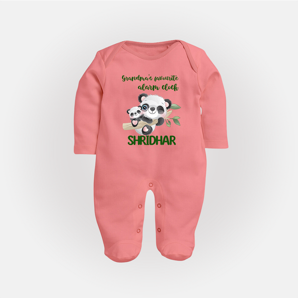Grandma's Favourite Alarm Clock Sleep Suit / Full Sleeve Body Suit | Custom Baby Sleep Suit / Full Sleeve Body Suit for Grandma's Favorite - PEACH - New Born (Chest 7.5")