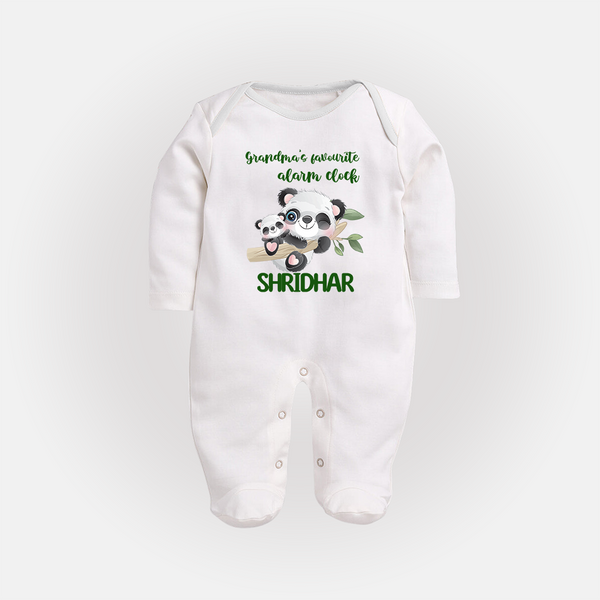 Grandma's Favourite Alarm Clock Sleep Suit / Full Sleeve Body Suit | Custom Baby Sleep Suit / Full Sleeve Body Suit for Grandma's Favorite - WHITE - New Born (Chest 7.5")