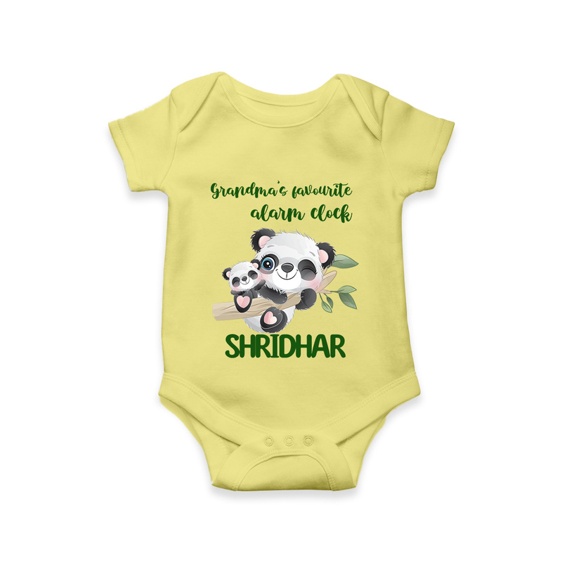 Grandma's Favourite Alarm Clock Romper / Onesie | Custom Baby Romper / Onesie for Grandma's Favorite - PASTEL YELLOW - New Born (Chest 14")