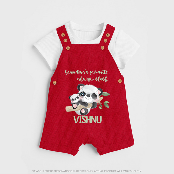 Grandma's Favourite Alarm Clock Dungaree Set | Custom Baby Dungaree Set for Grandma's Favorite - RED - 0 - 5 Months Old (Chest 18")