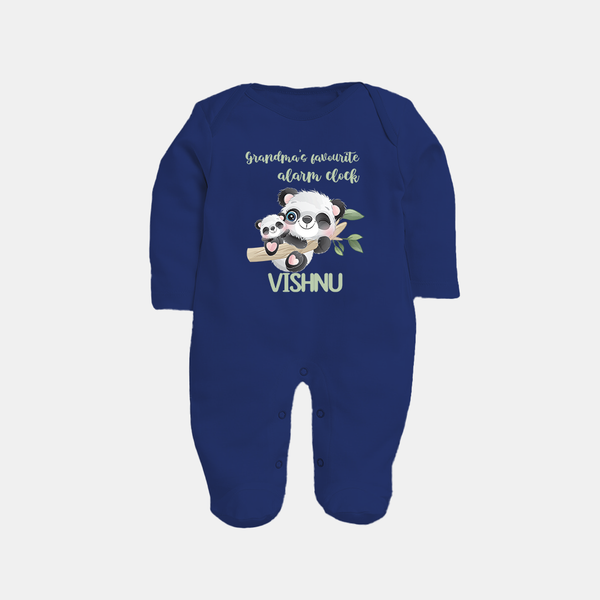 Grandma's Favourite Alarm Clock Sleep Suit / Full Sleeve Body Suit | Custom Baby Sleep Suit / Full Sleeve Body Suit for Grandma's Favorite - NAVY BLUE - New Born (Chest 7.5")