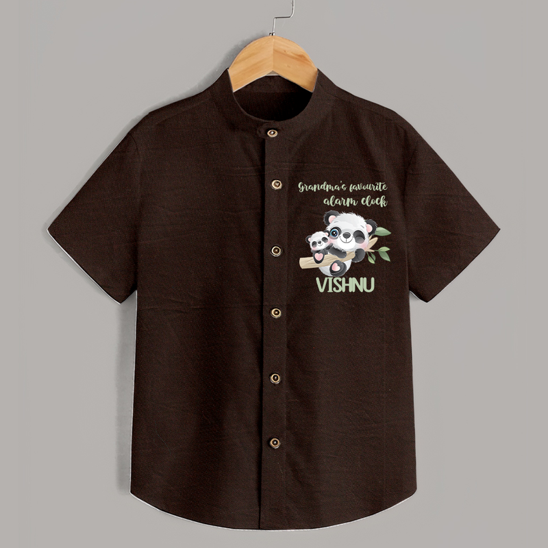 Grandma's Favourite Alarm Clock Shirt | Custom Baby Shirt for Grandma's Favorite - CHOCOLATE BROWN - 0 - 6 Months Old (Chest 23")