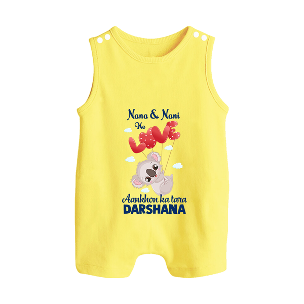 Nana Nani Ke Aankhon Ka Tara Romper Suit / Sleeveless Romper | Personalized Baby Romper Suit / Sleeveless Romper for Nana and Nani's Jewel - PASTEL YELLOW - 0 - 5 Months Old (Chest 18")