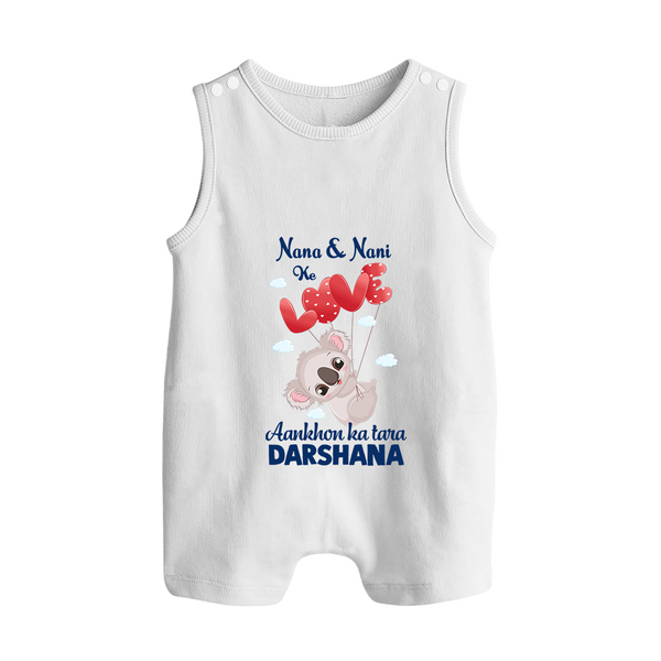 Nana Nani Ke Aankhon Ka Tara Romper Suit / Sleeveless Romper | Personalized Baby Romper Suit / Sleeveless Romper for Nana and Nani's Jewel - WHITE - 0 - 5 Months Old (Chest 18")
