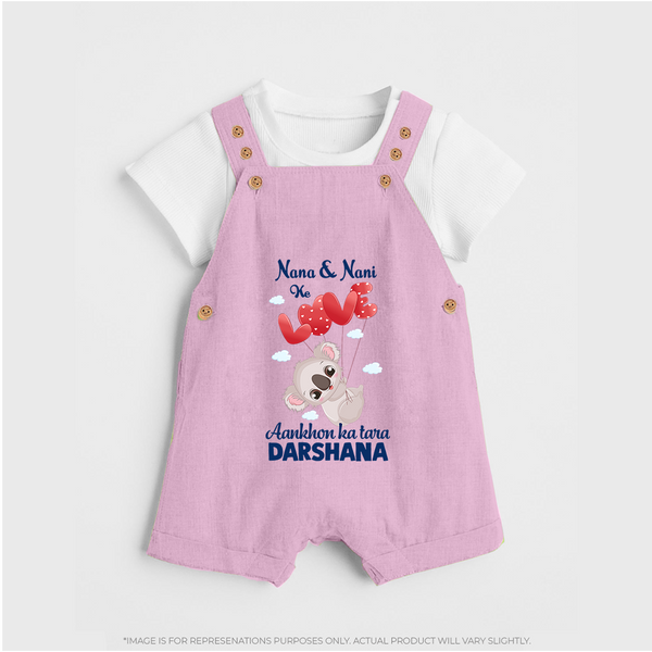 Nana Nani Ke Aankhon Ka Tara Dungaree Set | Personalized Baby Dungaree Set for Nana and Nani's Jewel - BABY PINK - 0 - 5 Months Old (Chest 18")