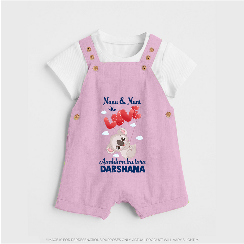 Nana Nani Ke Aankhon Ka Tara Dungaree Set | Personalized Baby Dungaree Set for Nana and Nani's Jewel - BABY PINK - 0 - 5 Months Old (Chest 18")