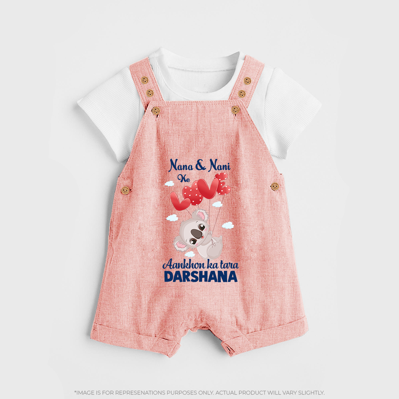 Nana Nani Ke Aankhon Ka Tara Dungaree Set | Personalized Baby Dungaree Set for Nana and Nani's Jewel - PEACH - 0 - 5 Months Old (Chest 18")