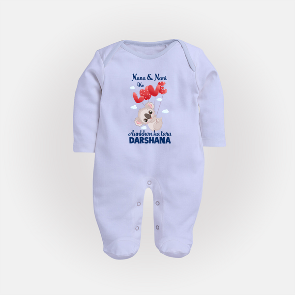 Nana Nani Ke Aankhon Ka Tara Sleep Suit / Full Sleeve Body Suit | Personalized Baby Sleep Suit / Full Sleeve Body Suit for Nana and Nani's Jewel - BABY BLUE - New Born (Chest 7.5")