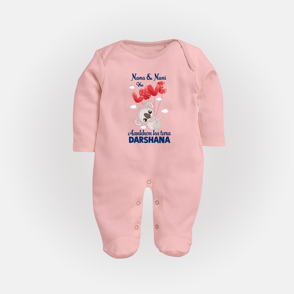 Nana Nani Ke Aankhon Ka Tara Sleep Suit / Full Sleeve Body Suit | Personalized Baby Sleep Suit / Full Sleeve Body Suit for Nana and Nani's Jewel - BABY PINK - New Born (Chest 7.5")