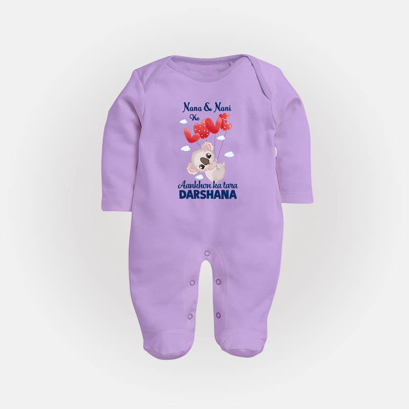 Nana Nani Ke Aankhon Ka Tara Sleep Suit / Full Sleeve Body Suit | Personalized Baby Sleep Suit / Full Sleeve Body Suit for Nana and Nani's Jewel - LILAC - New Born (Chest 7.5")