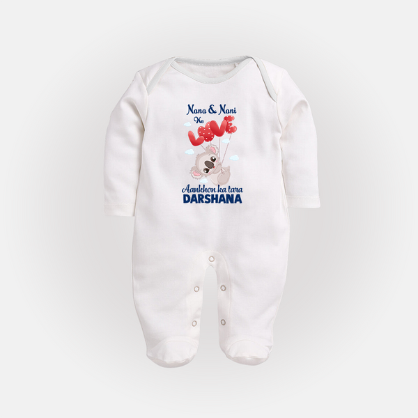 Nana Nani Ke Aankhon Ka Tara Sleep Suit / Full Sleeve Body Suit | Personalized Baby Sleep Suit / Full Sleeve Body Suit for Nana and Nani's Jewel - WHITE - New Born (Chest 7.5")