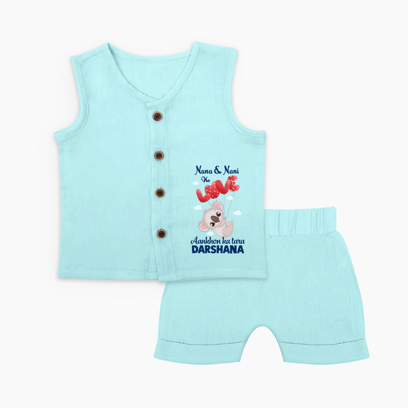 Nana Nani Ke Aankhon Ka Tara Jabla Set | Personalized Baby Jabla Set for Nana and Nani's Jewel - BABY BLUE - 0 - 3 Months Old (Chest 9.8")
