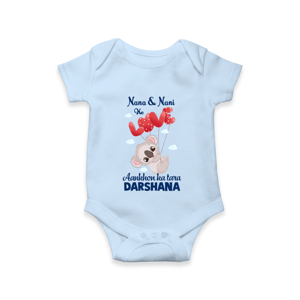 Nana Nani Ke Aankhon Ka Tara Romper / Onesie | Personalized Baby Romper / Onesie for Nana and Nani's Jewel - BABY BLUE - New Born (Chest 14")