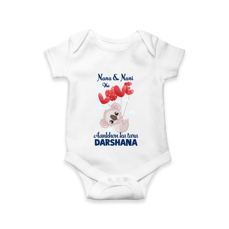 Nana Nani Ke Aankhon Ka Tara Romper / Onesie | Personalized Baby Romper / Onesie for Nana and Nani's Jewel - WHITE - New Born (Chest 14")