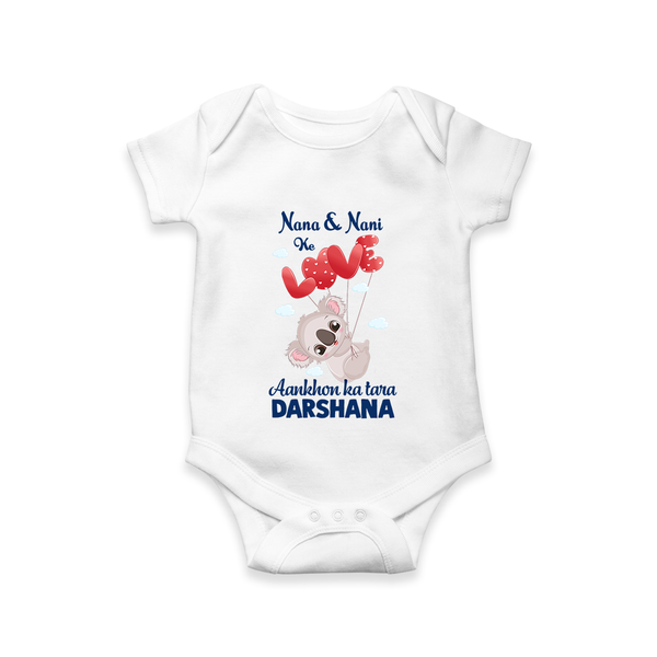 Nana Nani Ke Aankhon Ka Tara Romper / Onesie | Personalized Baby Romper / Onesie for Nana and Nani's Jewel - WHITE - New Born (Chest 14")