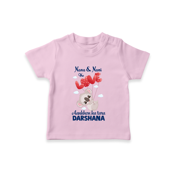 Nana Nani Ke Aankhon Ka Tara T-Shirt | Personalized Baby T-Shirt for Nana and Nani's Jewel - BABY PINK - 0-5 Months Old (Chest 17")