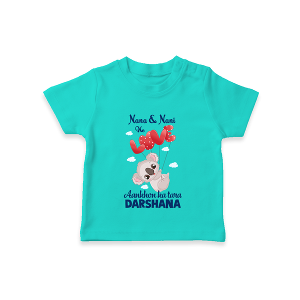Nana Nani Ke Aankhon Ka Tara T-Shirt | Personalized Baby T-Shirt for Nana and Nani's Jewel - TEAL - 0-5 Months Old (Chest 17")