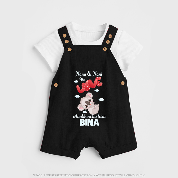 Nana Nani Ke Aankhon Ka Tara Dungaree Set | Personalized Baby Dungaree Set for Nana and Nani's Jewel - BLACK - 0 - 5 Months Old (Chest 18")