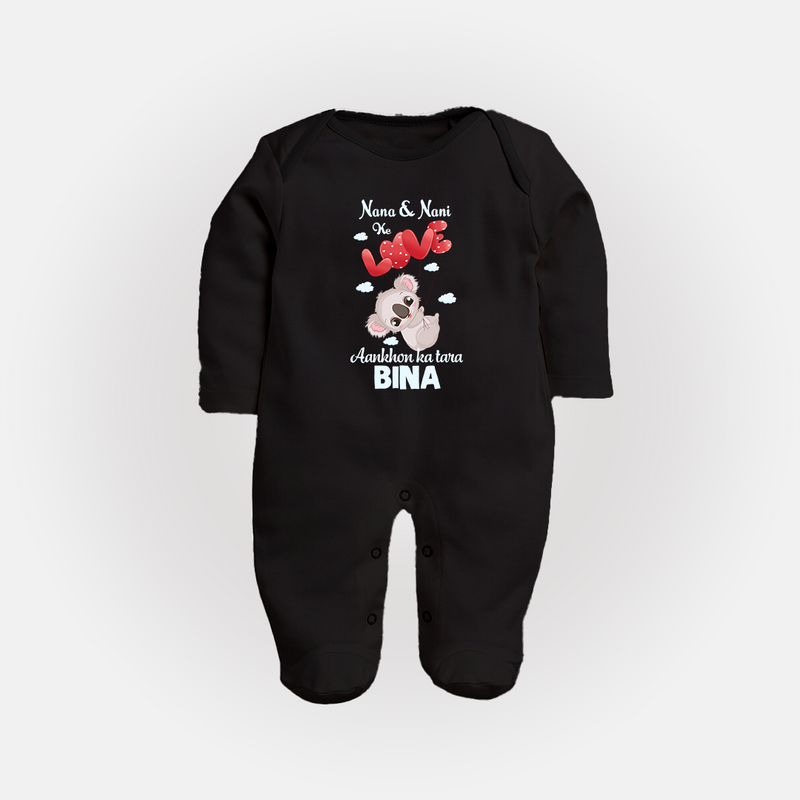 Nana Nani Ke Aankhon Ka Tara Sleep Suit / Full Sleeve Body Suit | Personalized Baby Sleep Suit / Full Sleeve Body Suit for Nana and Nani's Jewel - BLACK - New Born (Chest 7.5")
