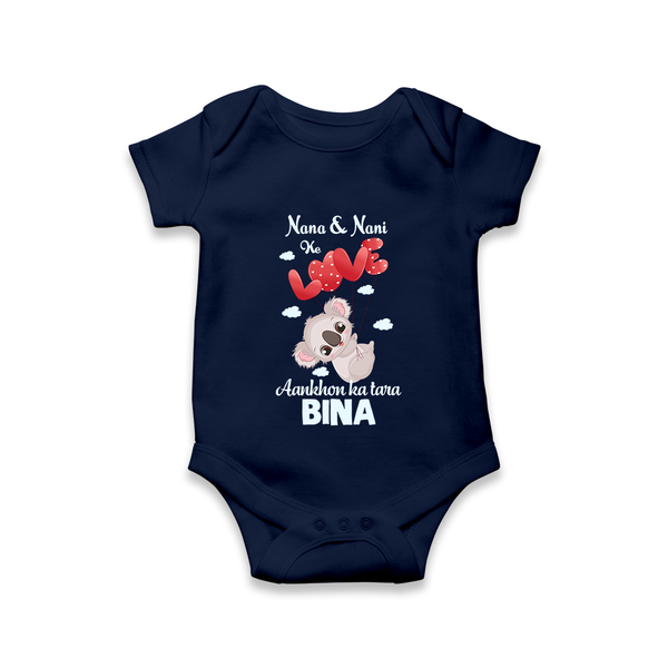 Nana Nani Ke Aankhon Ka Tara Romper / Onesie | Personalized Baby Romper / Onesie for Nana and Nani's Jewel - NAVY BLUE - New Born (Chest 14")