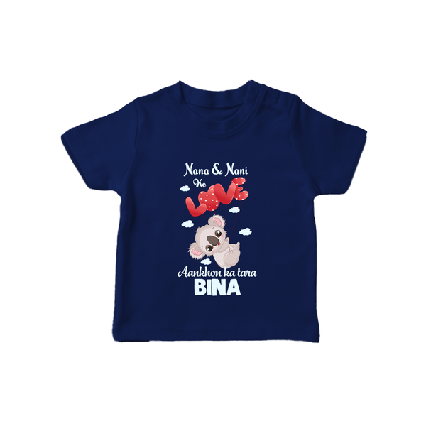 Nana Nani Ke Aankhon Ka Tara T-Shirt | Personalized Baby T-Shirt for Nana and Nani's Jewel - NAVY BLUE - 0-5 Months Old (Chest 17")