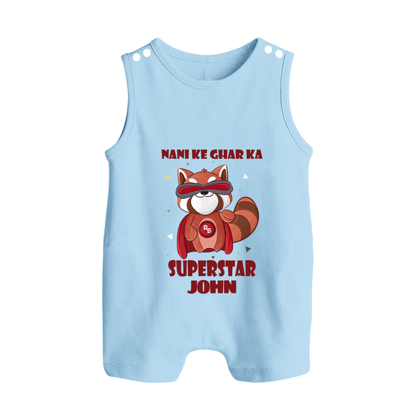 Nani Ke Ghar Ka Superstar Romper Suit / Sleeveless Romper | Custom Baby Romper Suit / Sleeveless Romper for Nani's Superstar - BABY BLUE - 0 - 5 Months Old (Chest 18")