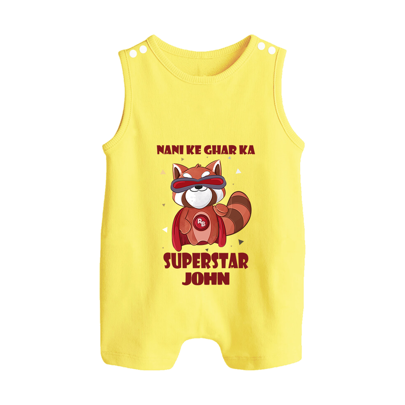 Nani Ke Ghar Ka Superstar Romper Suit / Sleeveless Romper | Custom Baby Romper Suit / Sleeveless Romper for Nani's Superstar - PASTEL YELLOW - 0 - 5 Months Old (Chest 18")