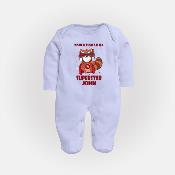 Nani Ke Ghar Ka Superstar Sleep Suit / Full Sleeve Body Suit | Custom Baby Sleep Suit / Full Sleeve Body Suit for Nani's Superstar - BABY BLUE - New Born (Chest 7.5")