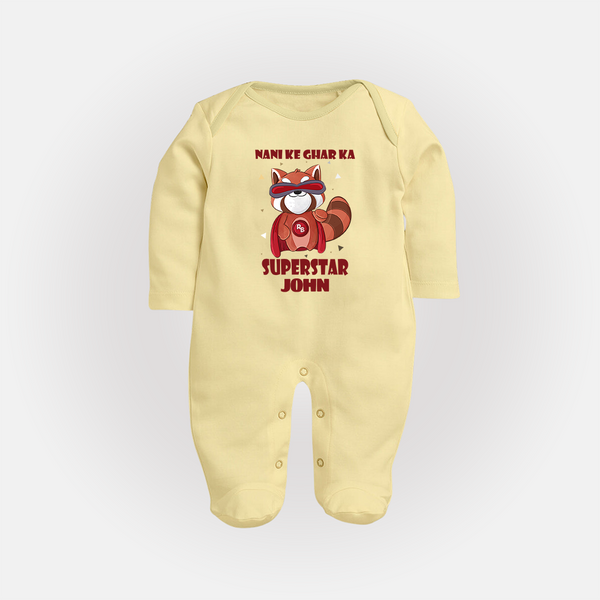 Nani Ke Ghar Ka Superstar Sleep Suit / Full Sleeve Body Suit | Custom Baby Sleep Suit / Full Sleeve Body Suit for Nani's Superstar - PASTEL YELLOW - New Born (Chest 7.5")
