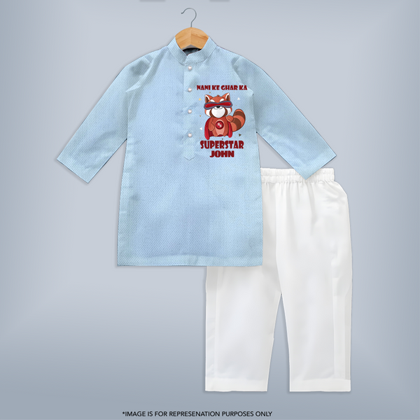 Nani Ke Ghar Ka Superstar Kurta Set | Custom Baby Kurta Set for Nani's Superstar - BABY BLUE - 3 - 6 Months Old (Chest 24", Kurta Length 14'', Waist 19", Pant Length 14")