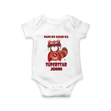 Nani Ke Ghar Ka Superstar Romper / Onesie | Custom Baby Romper / Onesie for Nani's Superstar - WHITE - New Born (Chest 14")