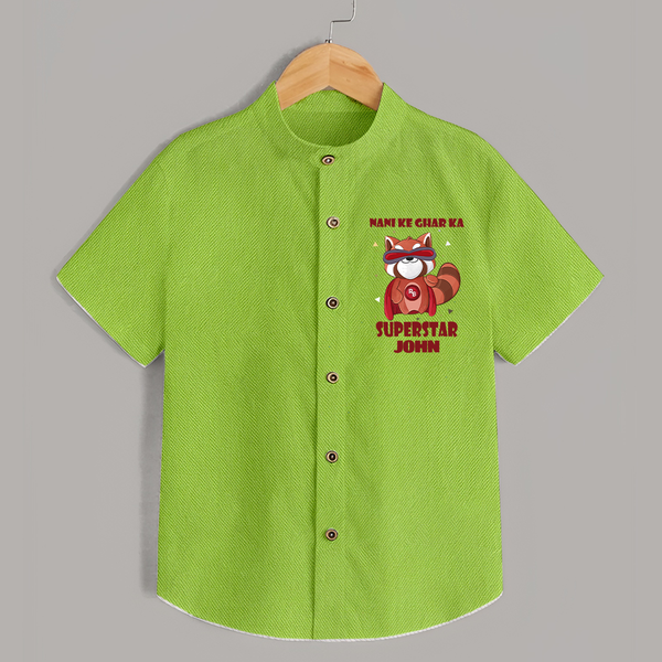 Nani Ke Ghar Ka Superstar Shirt | Custom Baby Shirt for Nani's Superstar - LIME GREEN - 0 - 6 Months Old (Chest 23")