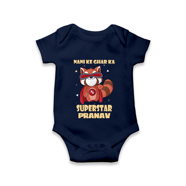 Nani Ke Ghar Ka Superstar Romper / Onesie | Custom Baby Romper / Onesie for Nani's Superstar - NAVY BLUE - New Born (Chest 14")