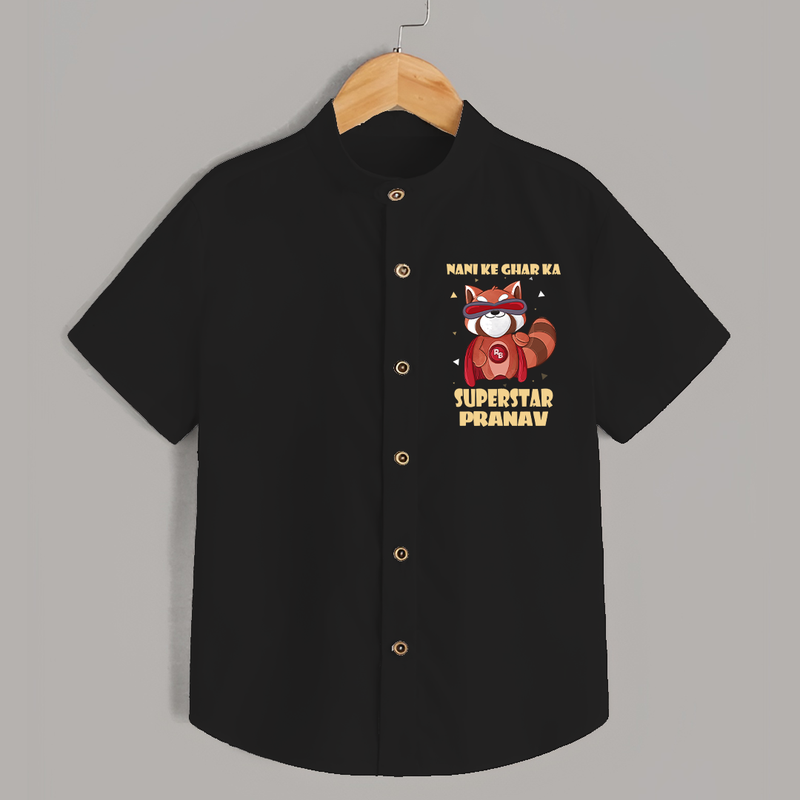 Nani Ke Ghar Ka Superstar Shirt | Custom Baby Shirt for Nani's Superstar - BLACK - 0 - 6 Months Old (Chest 23")