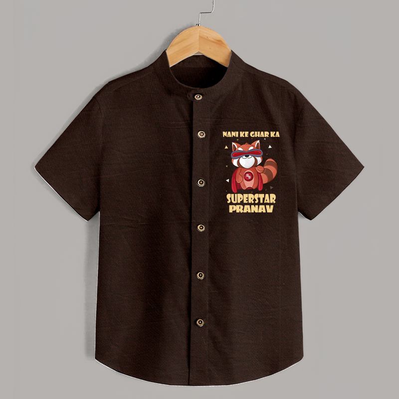 Nani Ke Ghar Ka Superstar Shirt | Custom Baby Shirt for Nani's Superstar - CHOCOLATE BROWN - 0 - 6 Months Old (Chest 23")