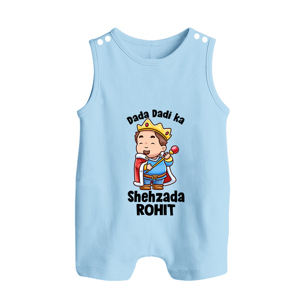 Dada Dadi Ka Shehzada Romper Suit / Sleeveless Romper | Personalized Baby Romper Suit / Sleeveless Romper for Dada and Dadi's Prince - BABY BLUE - 0 - 5 Months Old (Chest 18")